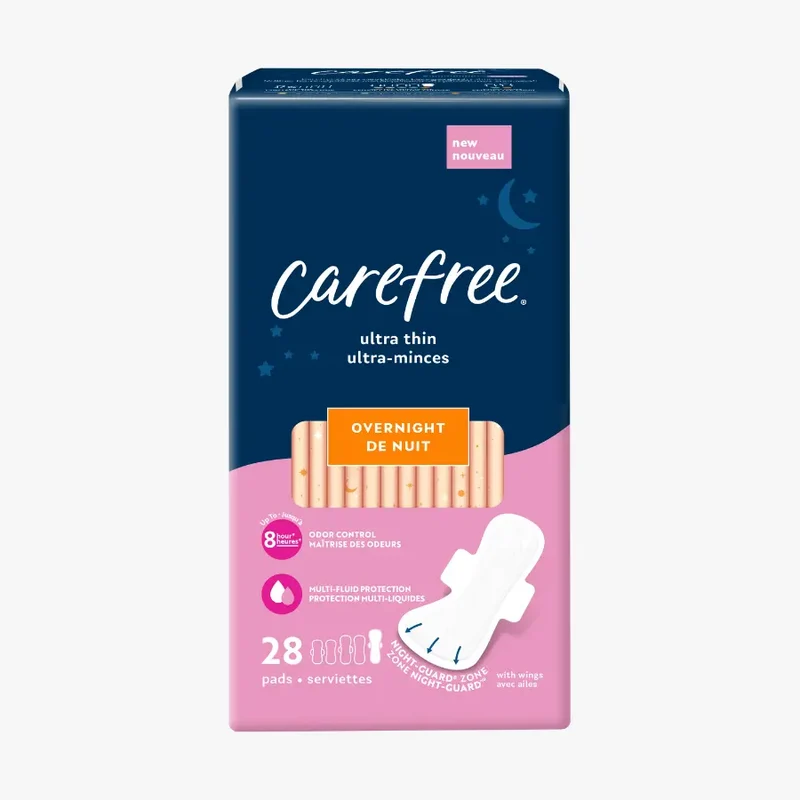 Carefree Ultra Thin Pads Overnight Wings 28's